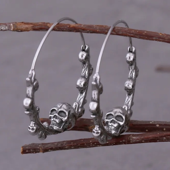 Skull Hoop Earrings Stainless Steel - Picture 2 of 3